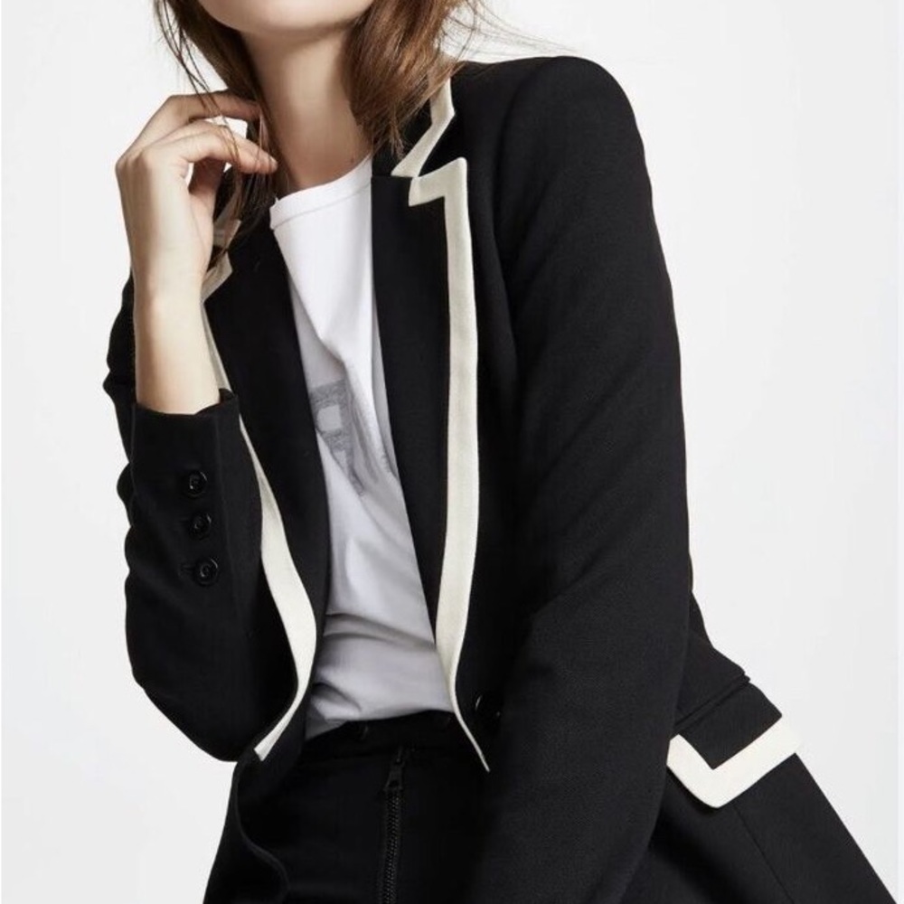 Alice + Olivia black fitted blazer with white detail size 0